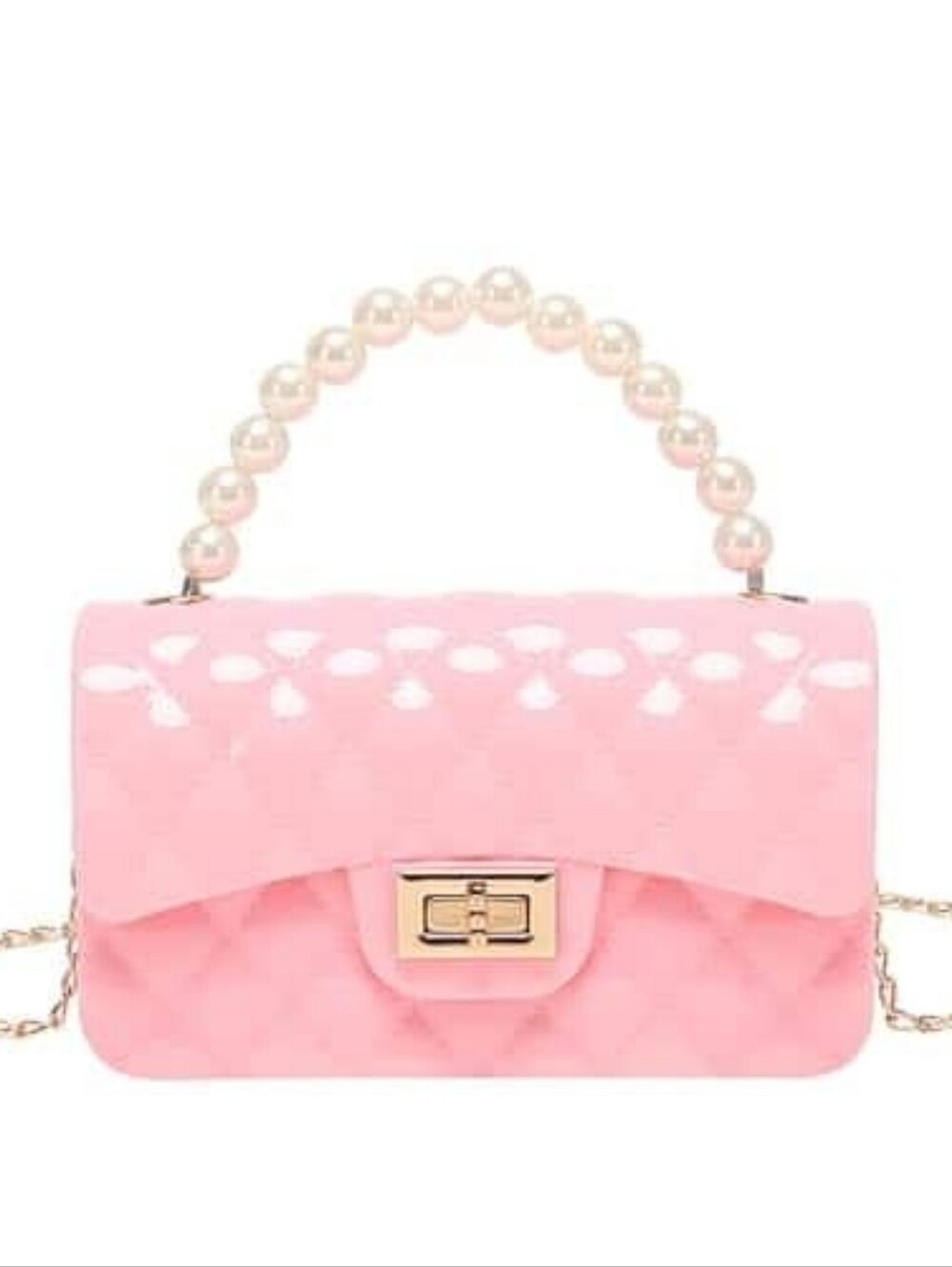 Narwey Pink Mini Quilted Jelly Crossbody Bag Purse Pearl Handle, OS